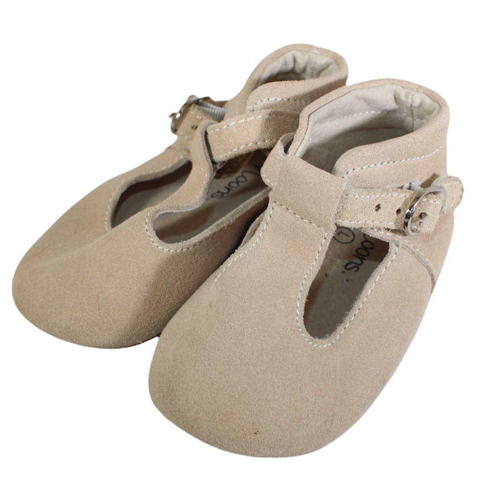 MOONS Baby Toddler Girls Genuine Suede Mary Janes Neutral Elasticized Buckle L